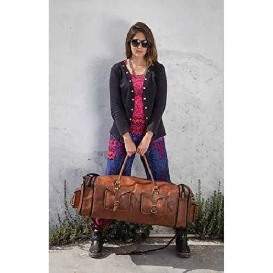 Men's Genuine Leather luggage gym weekend overnight duffel Extra Large bag