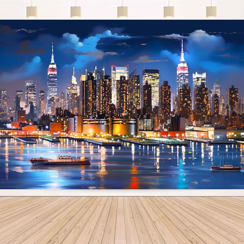 2D Manhattan Empire State Night Backdrop for Urban City Style Portrait Photoshoot 47.2x31.5inch/120*80cm