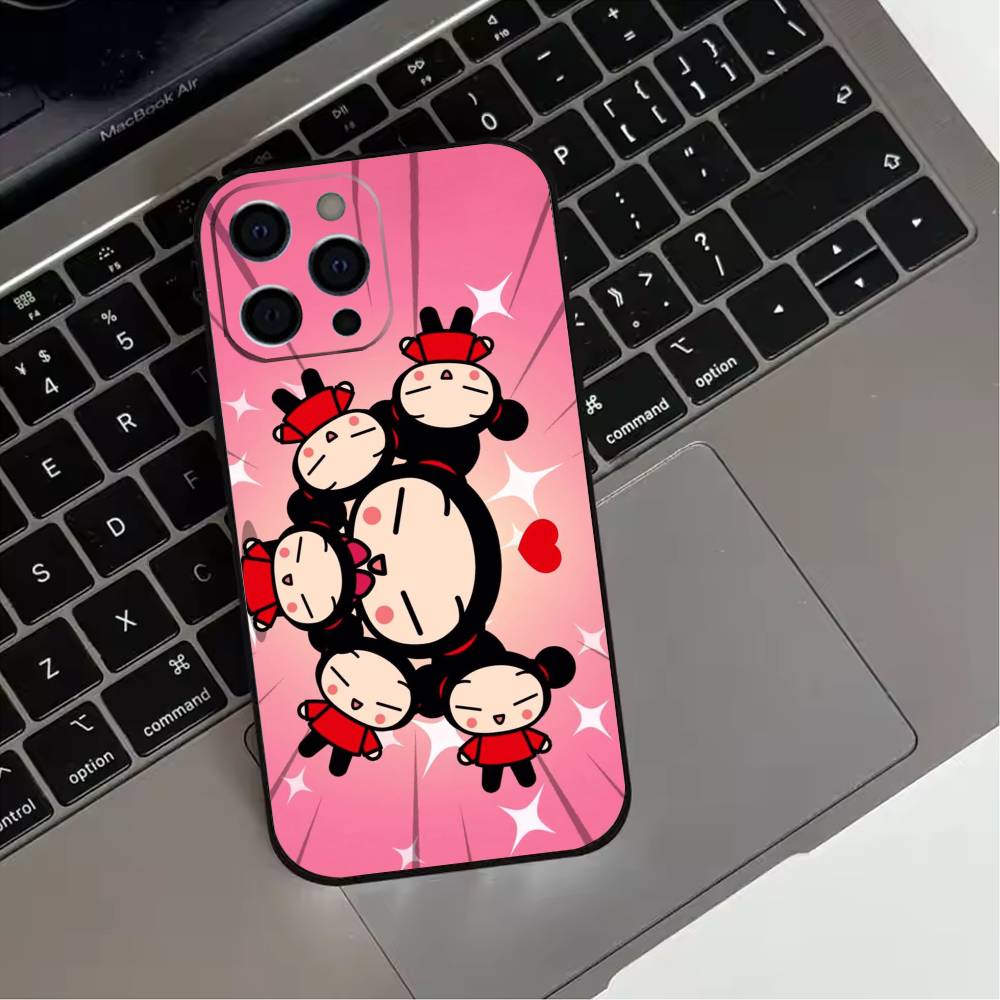 Pucca Cute Love Phone Case For iPhone 17,16,15,14,13,12,11 Plus,Pro Max,XS,Soft Silicone Black Cover