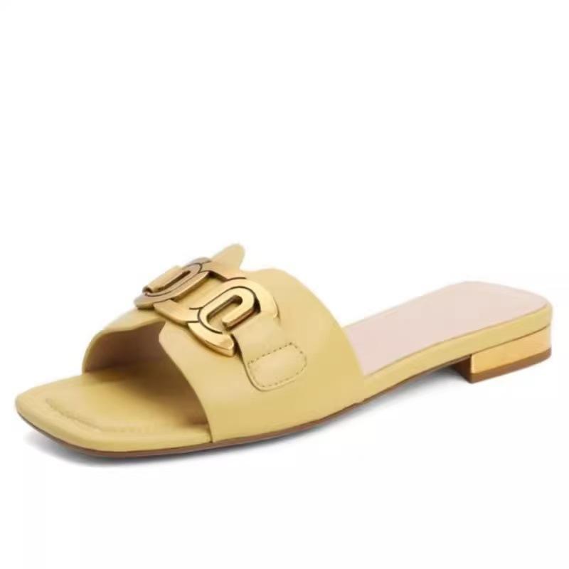 

Тапочки женские новые женские туфли весна и лето квадратный носок рыбий рот модные круглый каблук средний каблук большой размер крутые тапочки женская обувь 41 жёлтый
