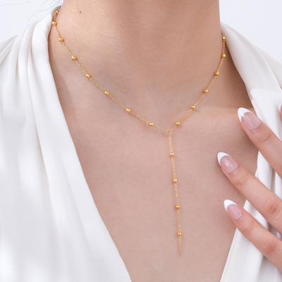 Jewelry, Stainless Steel Bead Chain Y-Shaped Wind Versatile Necklace Plated 18K Gold Nc-1970