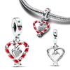 S925 Sterling Silver Sweet Double Candy Cane Heart Dangle Charm Fit Original  Bracelet For Women Jewelry Christmas Gift