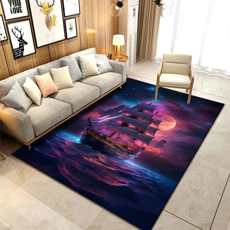 Sizes ghost Ship Pirate Ship Pattern Rug Carpets Bedroom Living Room Bathroom Mat Creative Door Mat Cloakroom Decor Area Rug