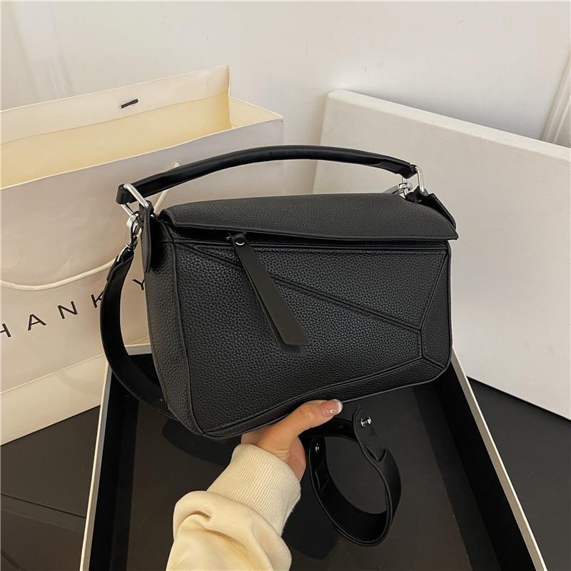 Prosta Jednolita Kolorowa Patchworkowa Torba na Ramię Crossbody z Ziarnistej Skóry Liczi