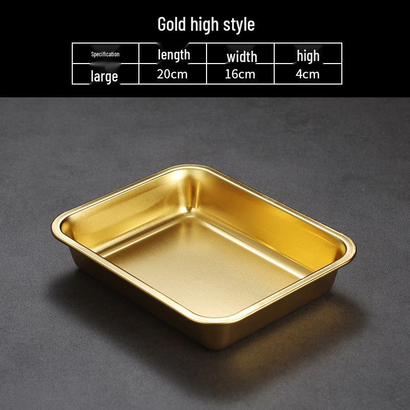 Korean Style Stainless Steel Square Golden Tray: Barbecue, Dumplings, Fast Food, Snacks, Hot Pot, Vegetables.