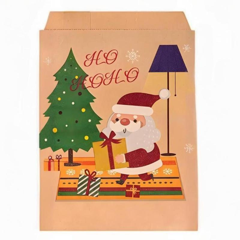 20Pcs Merry Christmas Gift Bags Santa Claus Kraft Paper Candy Cookies Bag Xmas Party Favors 2025 Christmas Diy Advent Calendar