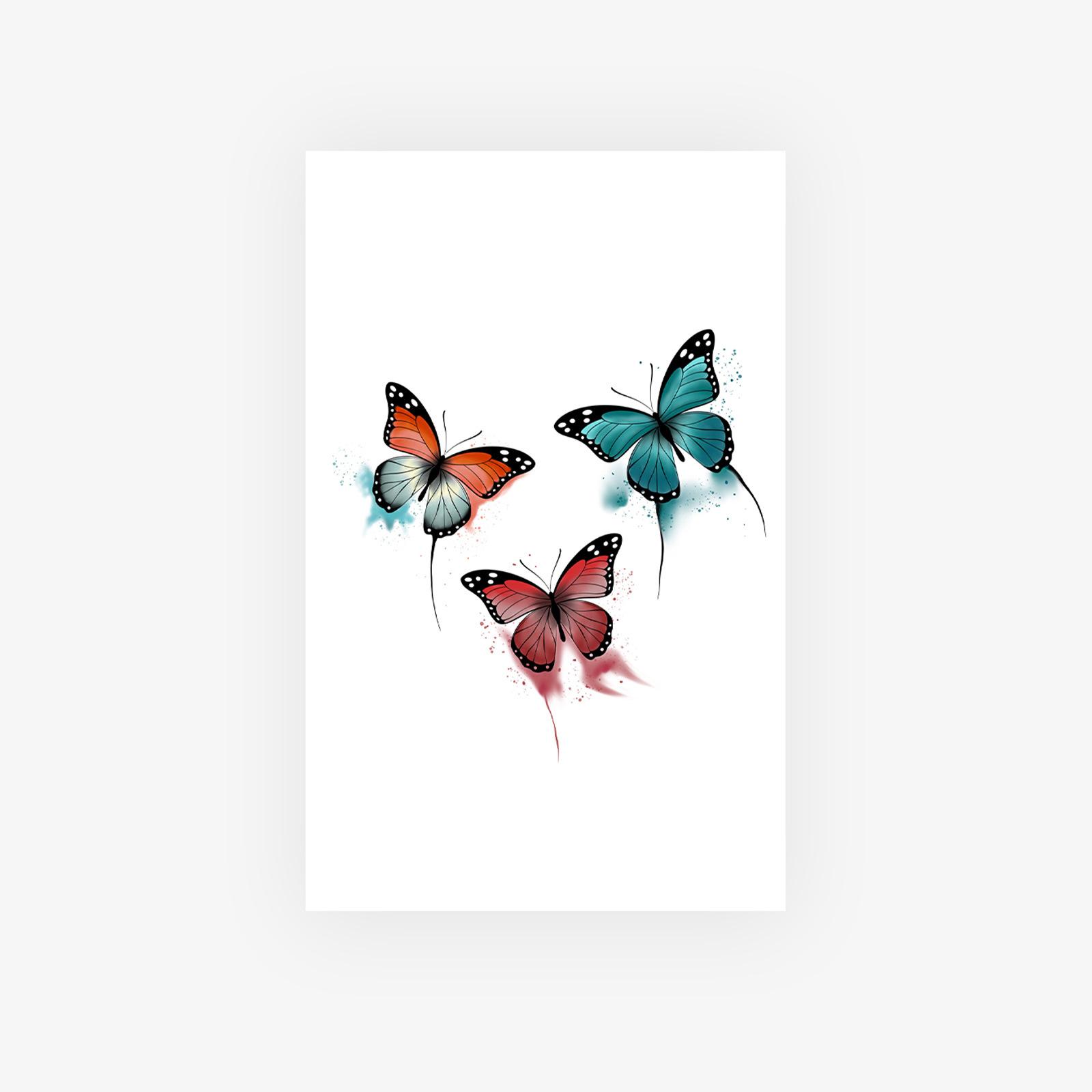 Retro Personality Simple Color Splashing Ink Butterfly, Waist And Abdomen Tattoo Sticker 12*19CM