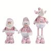 Adjustable Height Standing Pink Reindeer Santa Snowman Figurines Tabletop Home Decor for Christmas Thanksgiving New Year Decor