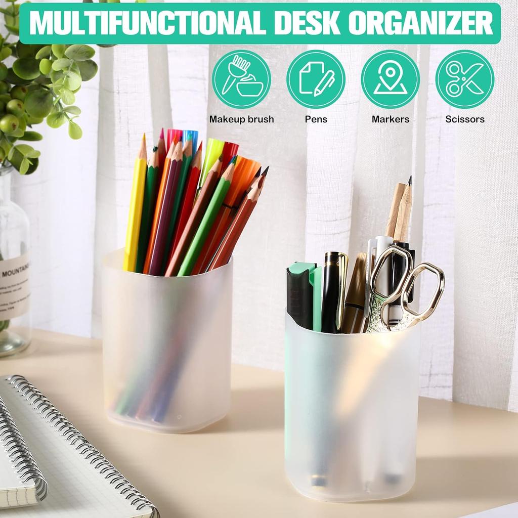 24 Pcs Translucent White Plastic Pen Holder Bulk Pencil Storage Cup Makeup Marker Holder Organizer for Stationery Office Home
