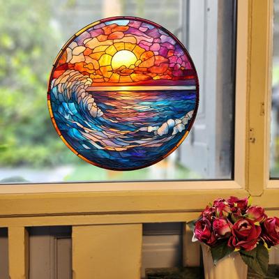 Fun-JD057 Bunter und schöner Sonnenuntergang Heim Glasfenster Verschönerung und Dekoration Elektrostatische Fensterfolie ohne Klebstoff