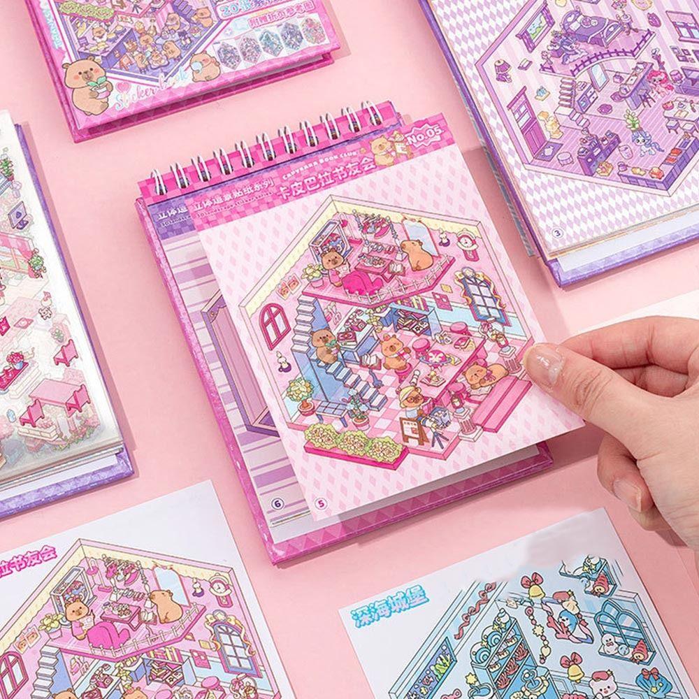 Kawaii PET Miniature Scene Collection Cartoon DIY Landscape Sticker Book Visual Stacking 3D Tent Sticker Decoration