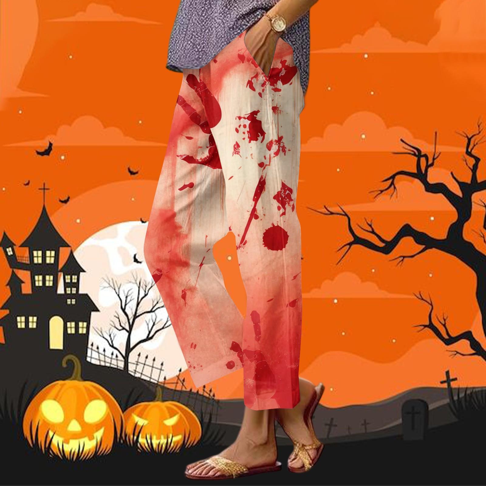 

Женские повседневные модные брюки прямого кроя с принтом на Хэллоуин, брюки с карманами M киноварь