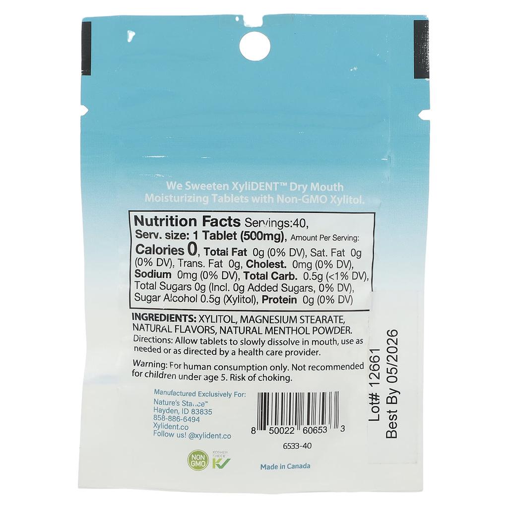 Hydratační tablety na sucho v ústech, s xylitolem, libavkou, 40 tablet