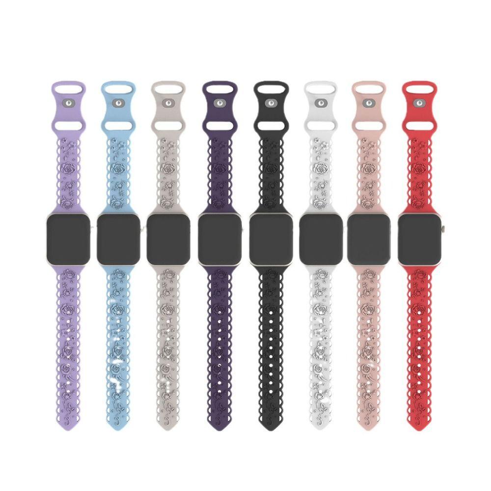 

Silicone Watch Band 38/40/41mm Rose Engraved Bracelet Elegant Watch Strap for Correa Iwatch Series