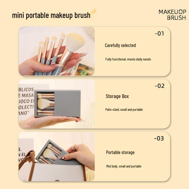 Kompletní Super Měkká Sada Štětců na Make-up na Vlasy se Zrcátkem: Přenosné štětce na sypký pudr a oční stíny v krabičce