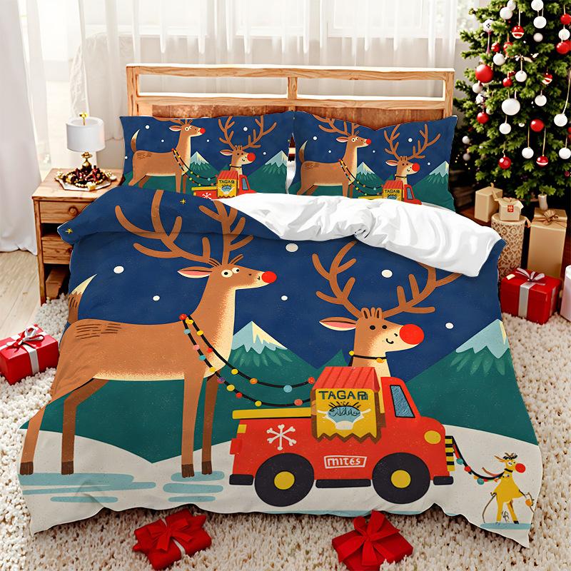 3D Digital Printed Bedding Two Or Three Piece Santa And Elk Polyester Quilt Cover