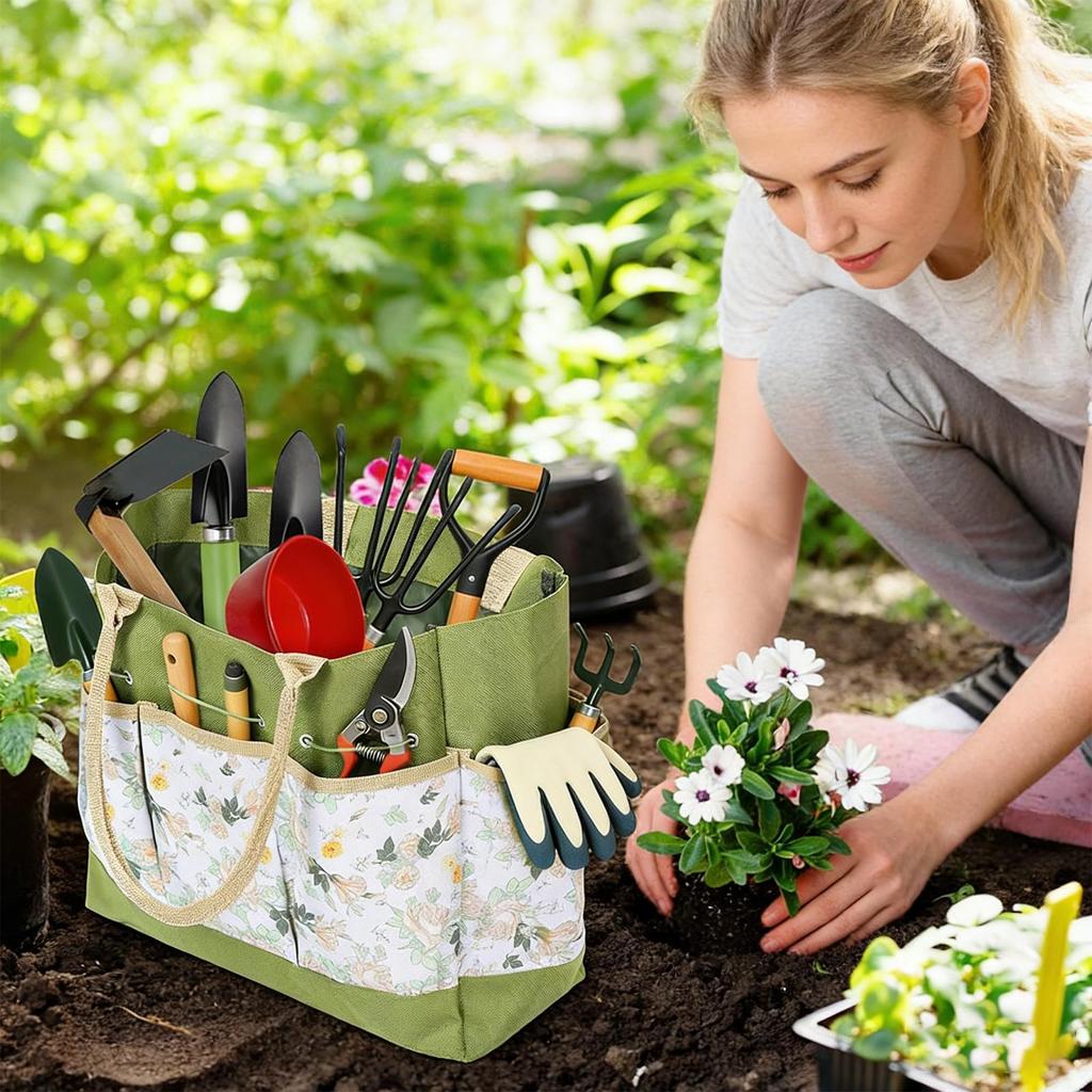 Garden Tool Bag Multi-Compartment Oxford Heavy Duty Portable Gardening Tool Bag Pouch For Women Men Gardeners Electrician