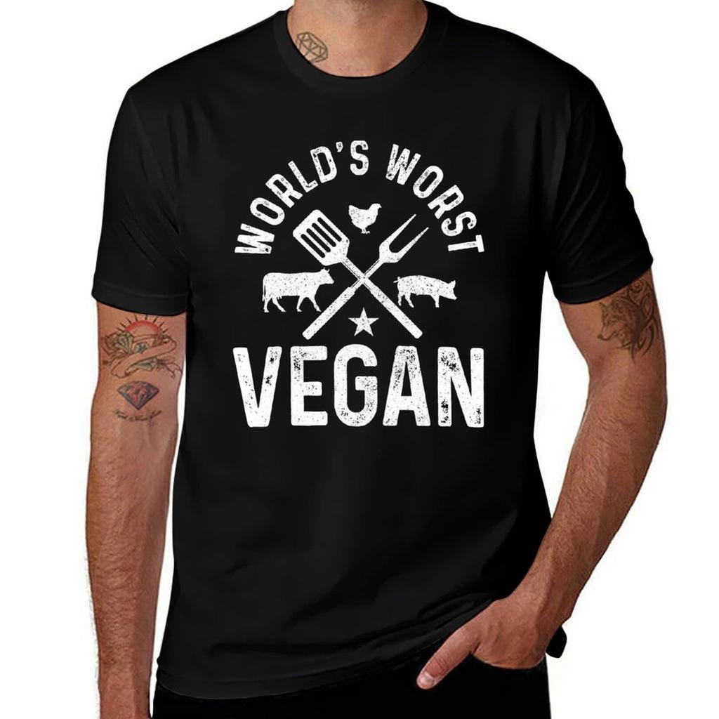 Worlds Worst Vegan Funny Butcher Meat Lover BBQ TShirt Everyday Wear Basic Short Sleeve Top