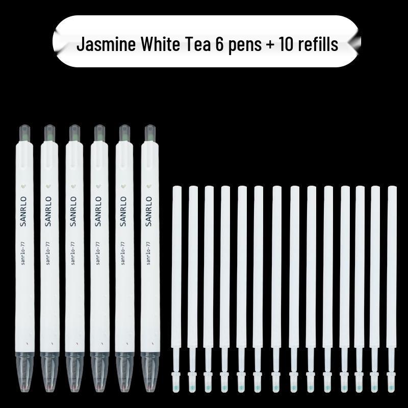 Jasmine Green White Tea Click Pen - Stylish, Quick-Drying Black Gel Pen for Students, 0.5mm