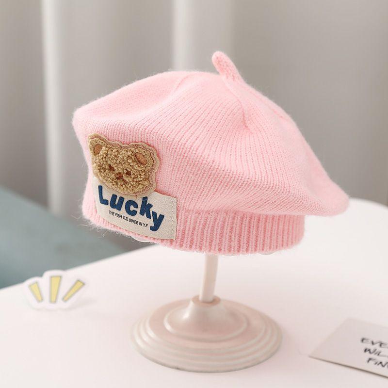 Λουλούδι Baby Beret Καπέλο Χειμερινό Ζεστό πλεκτό καπέλο Beanie για βρέφη κοριτσάκια Κορεάτικη Πριγκίπισσα νηπίων Καλλιτέχνης Μονόχρωμα καπέλα ζωγραφικής