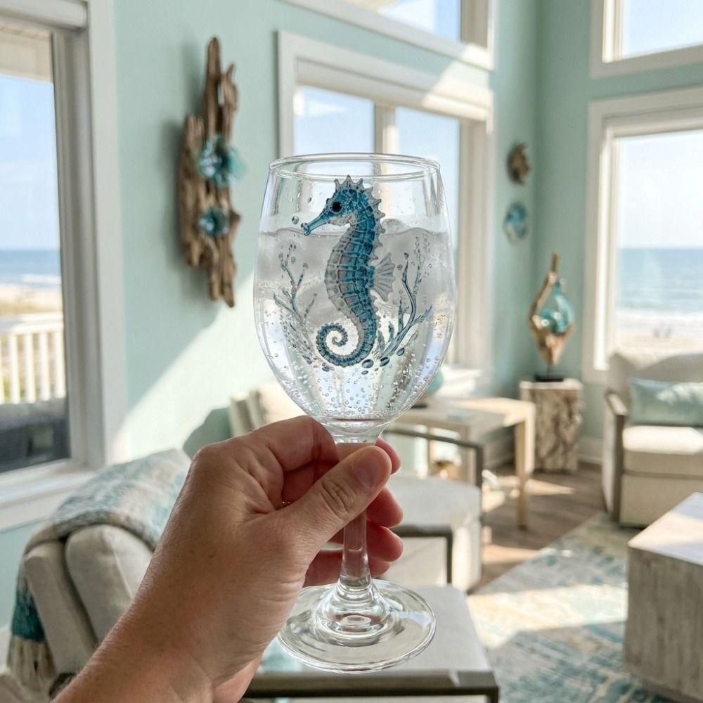 Octopus Ocean Animal Wine Glass Tortoise Dolphin Glass Goblet 2D Printed Shark Whale Marine Animal Tall Glass Home Decor
