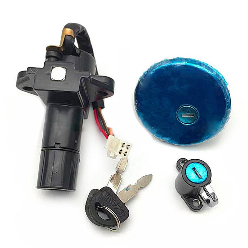 Motorcycle Electrical Ignition Switch Fuel Gas Cap Cover Seat Key Lock Set for Suzuki GN250 WJ250 1985-2001