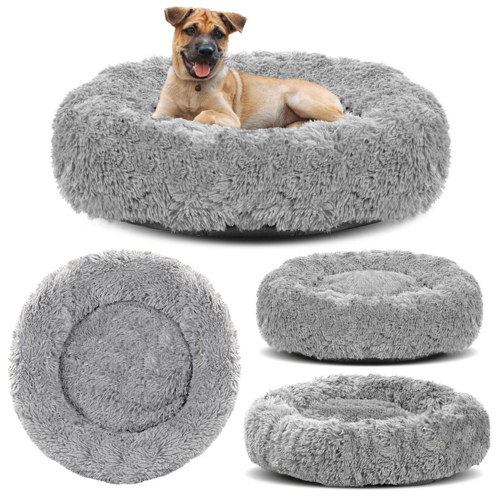 Dog Cat Bed SHAGGY Light Gray Long Hair VARIOUS SIZES