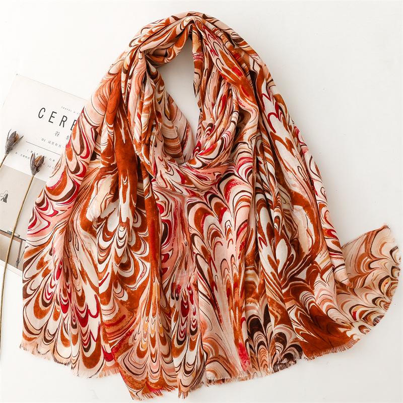 

Aztec Ethnic Geometric Feather Tassel Viscose Shawl Scarf Lady Print Soft Pashmina Hijab and Wraps Foulard Muslim Sjaal 180*90Cm