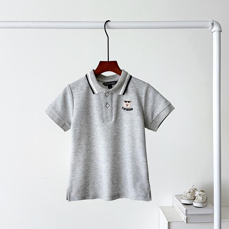 G26 Boys Korean Style Lapel Short Sleeve T-Shirt, 2 Colors, Summer Fashion. 130cm светло-серый