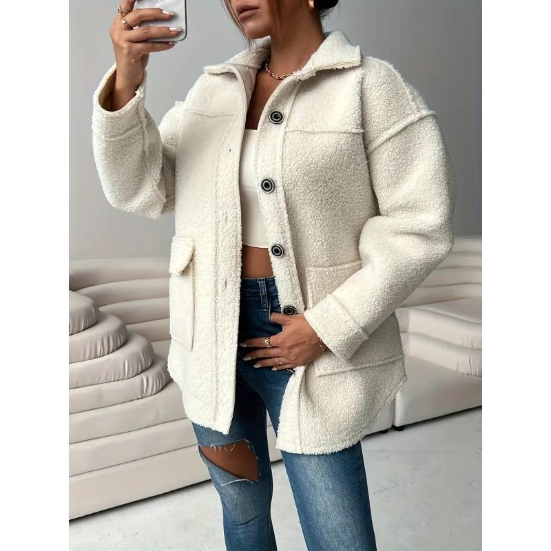 JKASHDK Moda damska Casual Jednokolorowe nadruki Jesienno-zimowe kurtki i płaszcze z długim rękawem i dekoltem POLO