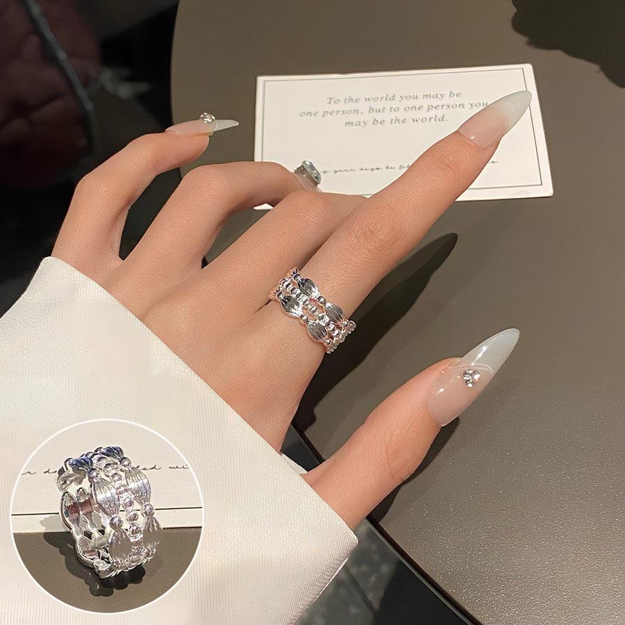 Korean Style S925 Silver-Plated Water Drop Crossover Open Ring – Women's Retro Fashion for Index Finger