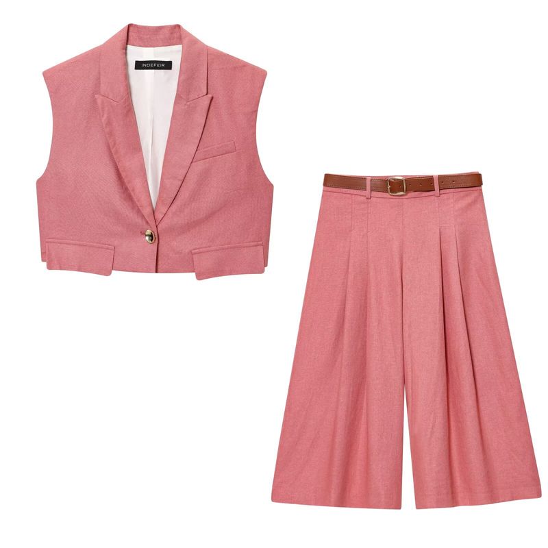 Kaslead New Women Clothes Western Style Hidden Button Short Vest Middle Pants 7968333 8147333