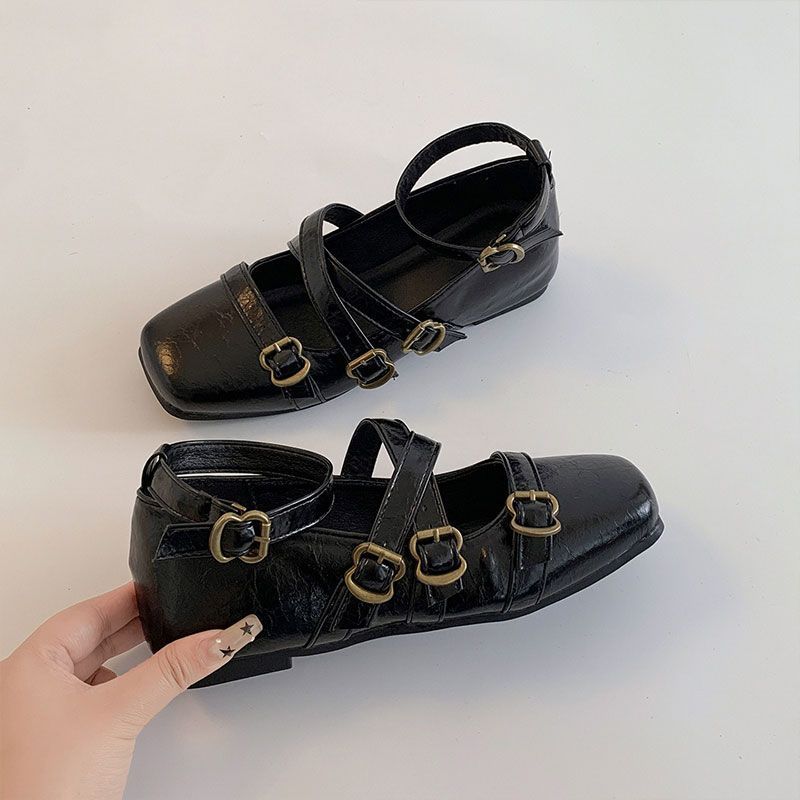 Autumn design cross-strap wedge single shoes women's niche retro small leather shoes shallow mouth inner increase Mary Jane shoes