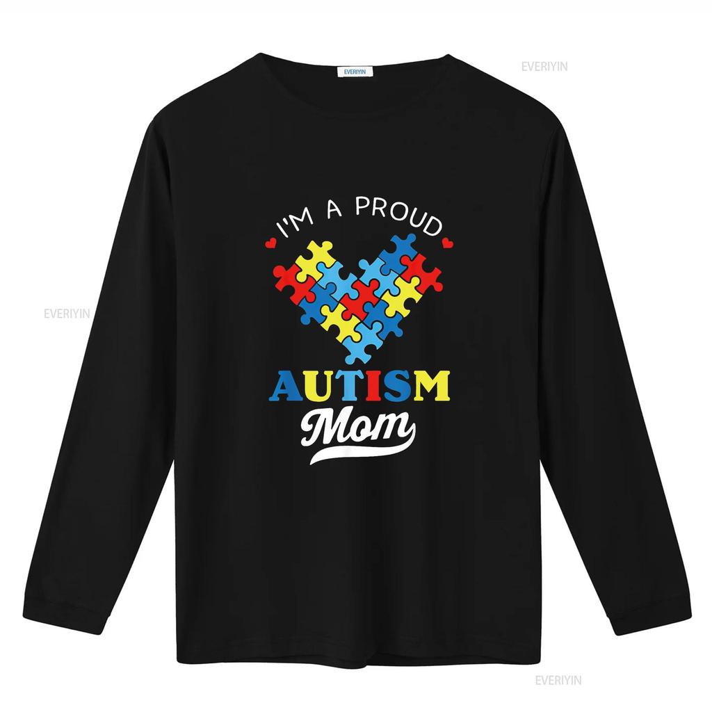 Womens I m A Proud Mom Autism Awareness Autistic Heart Son Daughter T Shirt Black vintage Washed Soft Top For Everyday Wear