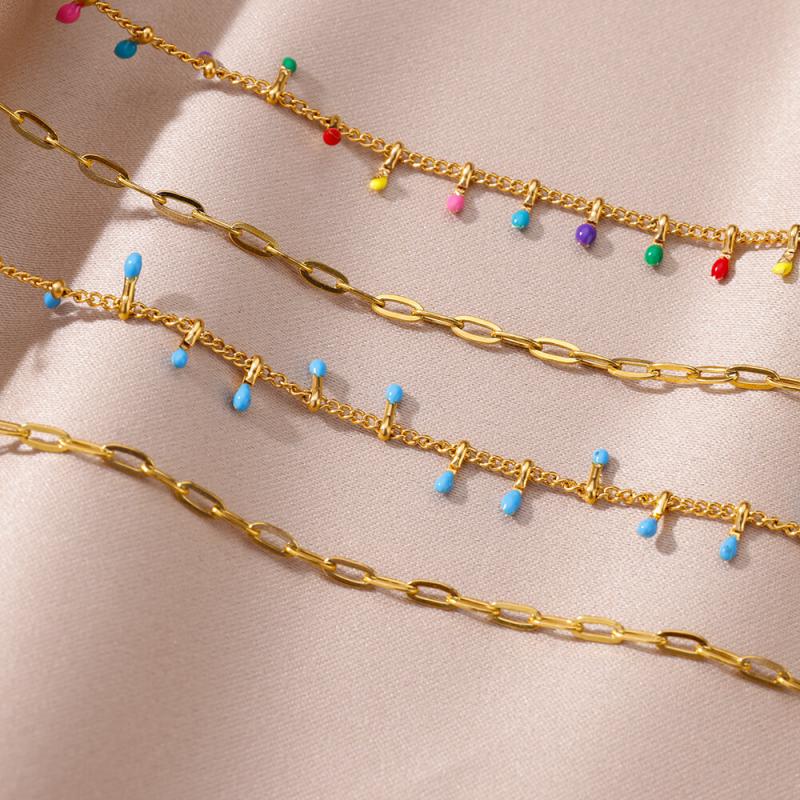 Anklets for Women Summer Beach Accessories Boho Colorful Stainless Steel Two Layer Chain Anklet Leg Bracelets Fashion Jewelry