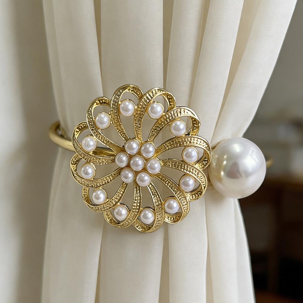 Metal Curtain Tiebacks Light Luxury Pearl Curtain Straps Curtains Tie Rope Living Room Style 1