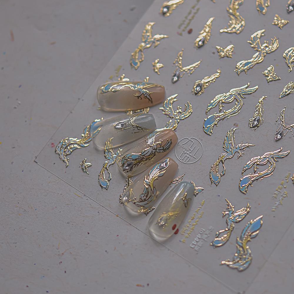 Phoenix Crystal Diamond Nail Stickers: Ballet & National Style Embroidery Design