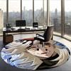 Douma (1) Round Office Rug Decorative Floor Rug for Office Bedroom Living Room and Home Space