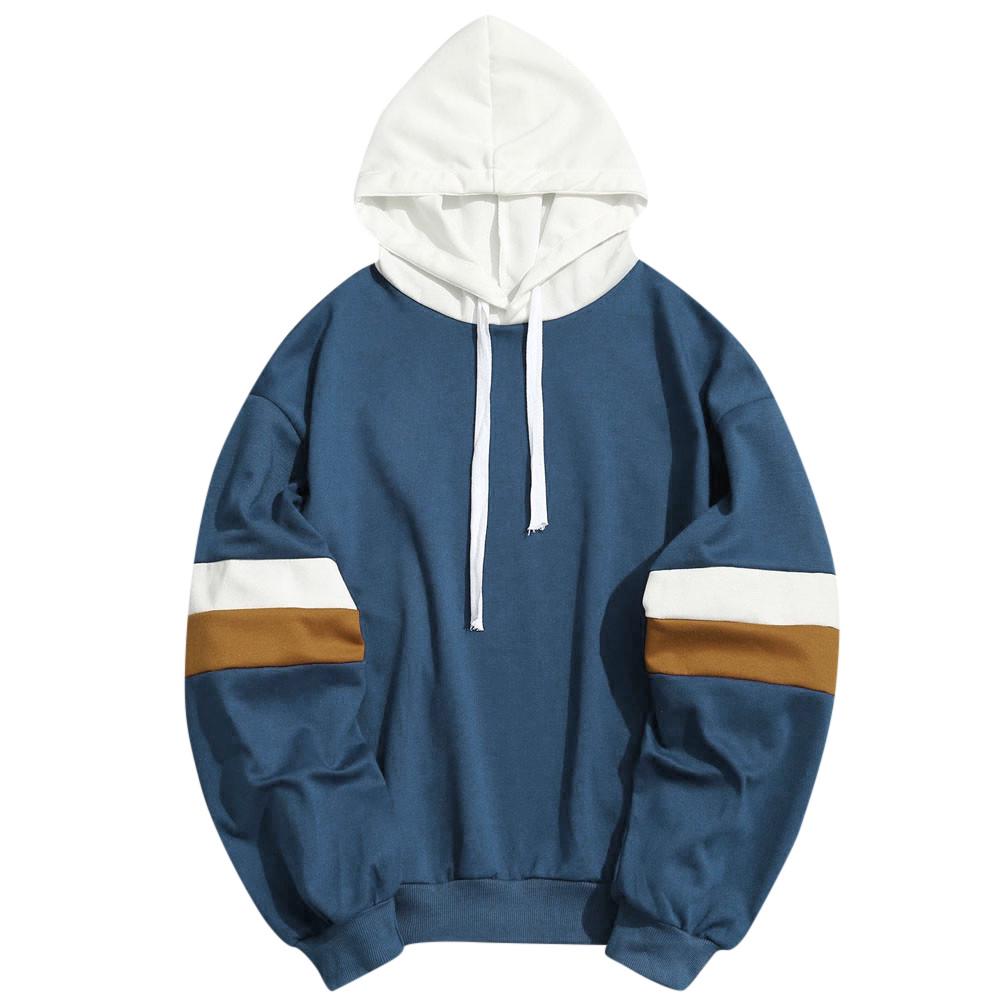 Mens Casual Patchwork Slim Fit Hoodie Outwear Blouse Sweatshirt
