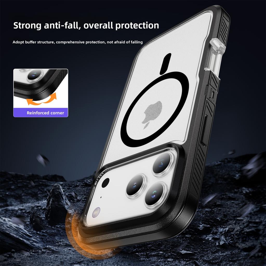 For MageSafe With Anti-Slip Stripes Heavy Defense Armor PC+TPU Case for IPhone 17 Pro Max 16 15 14 13 12 With Box OTT-Box Anti-fall Buffer Hard Cover