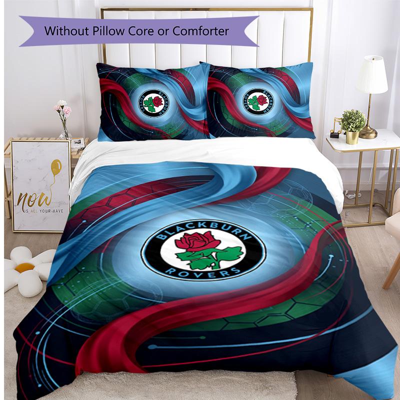 Blackburn Rovers Football Printed 3 Pieces Bedding Set, Comfortable Skin Friendly Bedroom Duvet Cover Set