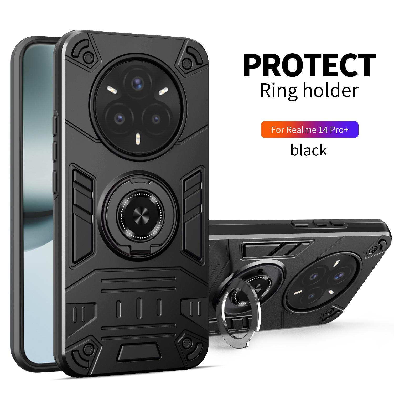 

Чехол для OPPO Realme 14 Pro /Plus + 14 14X Бронированный Противоударный Чехол-накладка с Кольцом-подставкой Realme 14 Pro+ чёрный