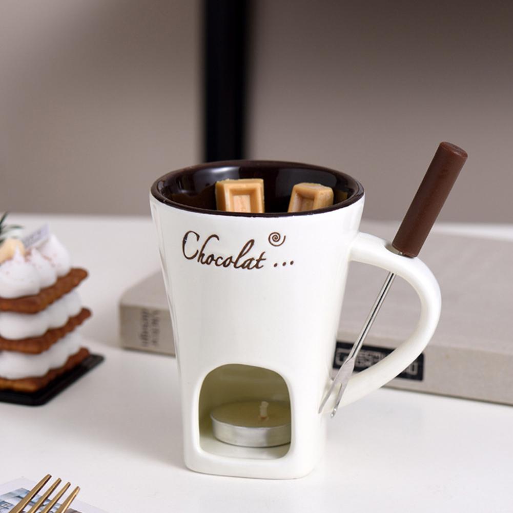 Hrneček na svíčku na ohřívání jídla Keramický hrnek s vidličkou Osobní fondue hrnky Kreativní hrnek na kávu pro rande K narozeninám a svatbě
