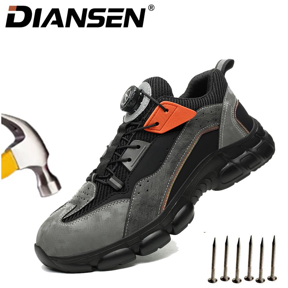 Rotary Button Adjustable Safety Shoes Comfortable Soft Work Sneakers Lightweight Slip Resistant Low Top Steel Toe Boots for Men