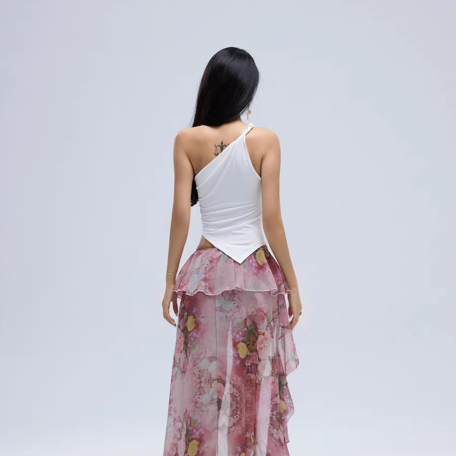 2025 Nové Módní Ležérní Dámské Tričko Jednobarevné Jedno Rameno Asymetrický Slim Fit Top Jednodílný Výstřih