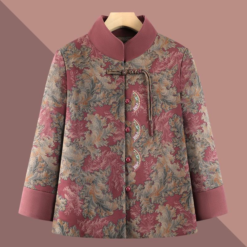 

Grandma Style Stand Collar Cardigan - Spring & Autumn Coat for Middle-Aged and Elderly Women 4XL (130-145 jin)