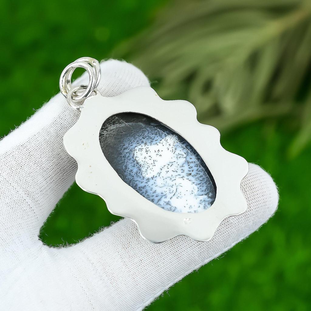 Natural Dendrite Opal Gemstone Pendant 925 Sterling Silver Jewelry For Women