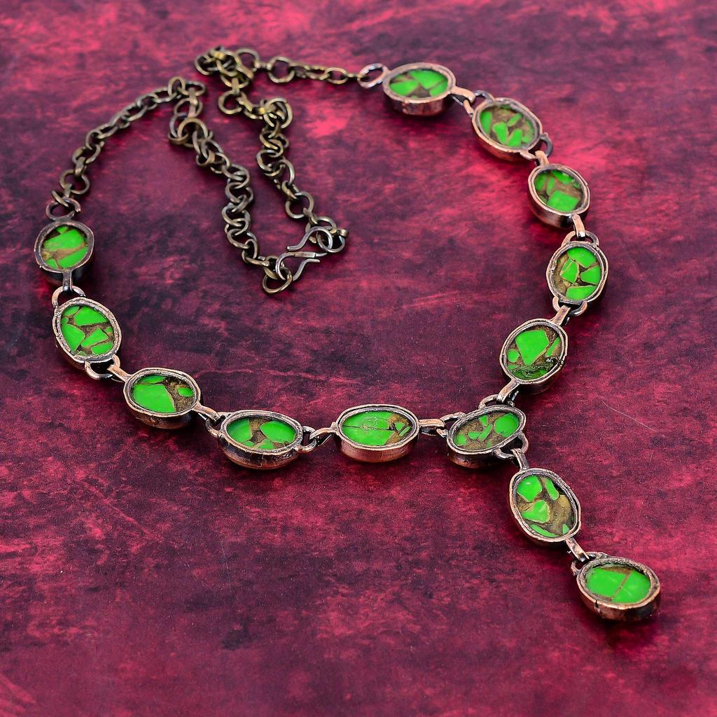 Copper Green Turquoise Necklace Electroformed Copper Jewelry Adjustable Necklace