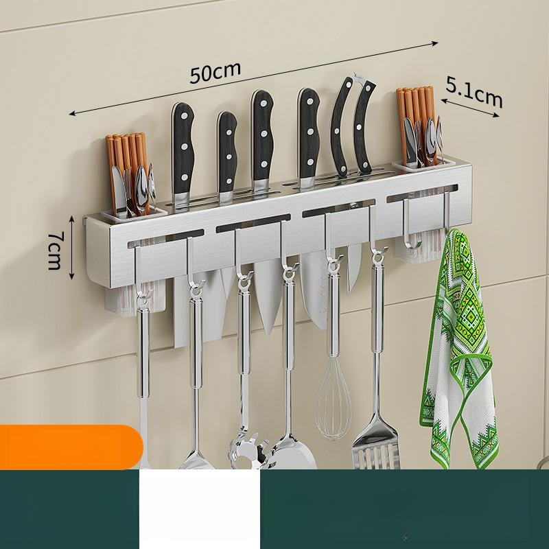 Stainless Steel Knife Holder No-Drill Wall-Mounted Kitchen Rack Multi-Functional Chopsticks and Knife Storage Rack