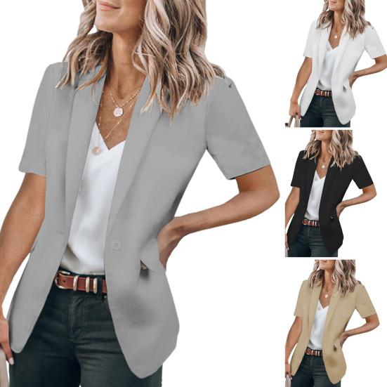 Ženy Neformální oblek Kabát Klopa Krátký rukáv Bunda s jedním knoflíkem Jednobarevné Kapsy s klopou Letní Business Outwear